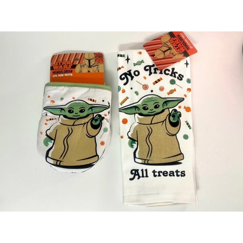 Star Wars Mandalorian Grogu Halloween Kitchen Towels Mini Oven Mitts 4pc Lot NWT